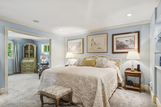 90 Golfview Rd, Lake Zurich, IL 60047 - carpeted bedroom featuring baseboards, ornamental molding, and recessed lighting