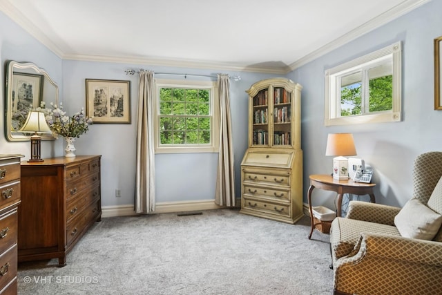 90 Golfview Rd, Lake Zurich, IL 60047 - living area featuring carpet flooring, ornamental molding, and baseboards
