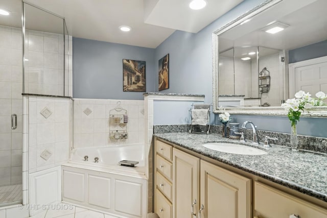 90 Golfview Rd, Lake Zurich, IL 60047 - full bath featuring a stall shower, vanity, a bath, and recessed lighting