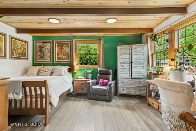 90 Golfview Rd, Lake Zurich, IL 60047 - bedroom featuring wood finished floors, multiple windows, and wooden ceiling with exposed beams