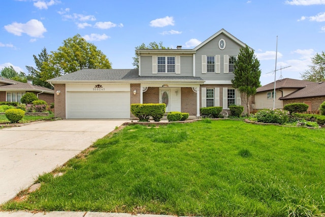 10S241 Wallace Dr, Downers Grove, IL 60516 - traditional home featuring an attached garage, brick siding, a front lawn, and driveway