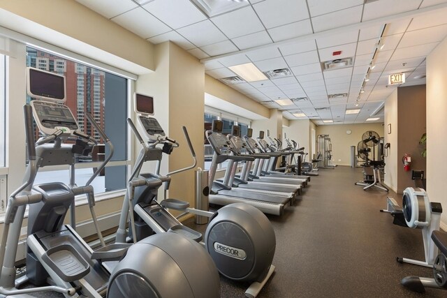 512 N Mcclurg Ct Unit 902, Chicago, IL 60611 - exercise room with a drop ceiling, track lighting, and plenty of natural light