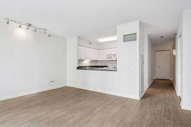 512 N Mcclurg Ct Unit 902, Chicago, IL 60611 - unfurnished living room featuring light wood-style flooring, rail lighting, and baseboards