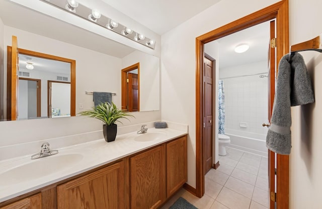 2739 Moraine Valley Rd, Wauconda, IL 60084 - bathroom with tile patterned flooring, double vanity, shower / tub combo with curtain, and toilet