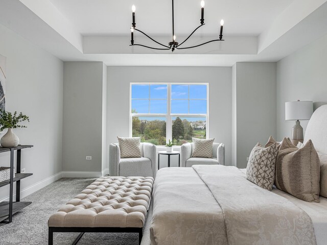 12744 Caruso Ct, Lemont, IL 60439 - bedroom featuring a raised ceiling, a chandelier, carpet floors, and baseboards