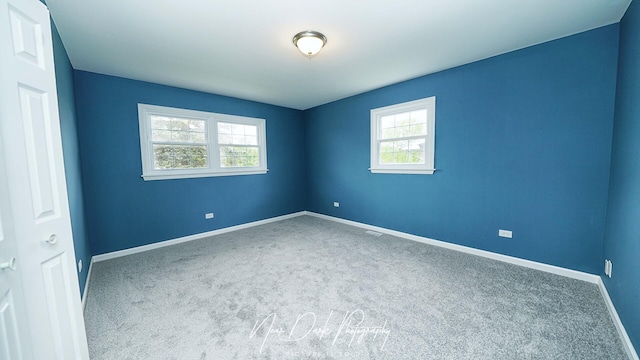 carpeted empty room featuring healthy amount of natural light and baseboards