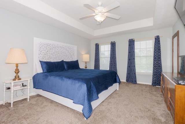 6 Conway Cir, Bloomington, IL 61704 - bedroom featuring a raised ceiling, carpet flooring, baseboards, and a ceiling fan