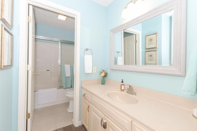 6 Conway Cir, Bloomington, IL 61704 - bathroom with toilet, vanity, bath / shower combo with glass door, and tile patterned flooring
