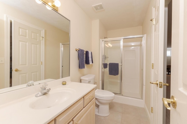 6 Conway Cir, Bloomington, IL 61704 - bathroom featuring a stall shower, tile patterned floors, toilet, and vanity