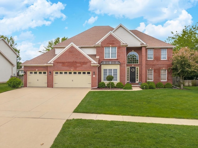 6 Conway Cir, Bloomington, IL 61704 - view of front facade with brick siding, an attached garage, driveway, and a front lawn