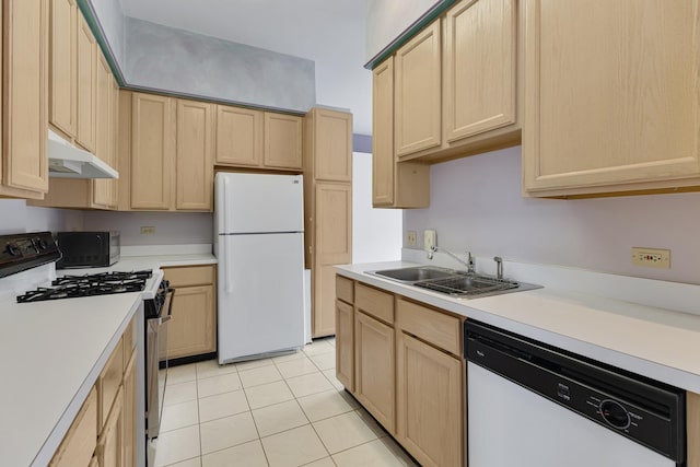 1985 Blackberry Ln Unit 1985, Hoffman Estates, IL 60169 - kitchen featuring white appliances, under cabinet range hood, light brown cabinetry, and a sink