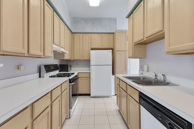 1985 Blackberry Ln Unit 1985, Hoffman Estates, IL 60169 - kitchen featuring white appliances, light brown cabinets, under cabinet range hood, a sink, and light countertops