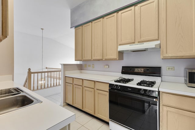 1985 Blackberry Ln Unit 1985, Hoffman Estates, IL 60169 - kitchen featuring gas stove, under cabinet range hood, light brown cabinets, and light tile patterned flooring