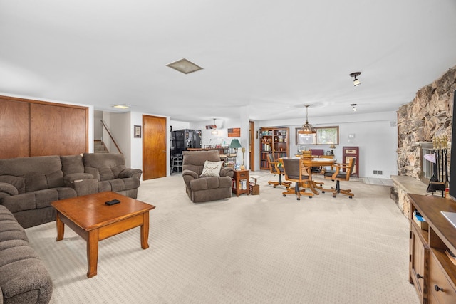 1723 Columbine Dr, Schaumburg, IL 60173 - living room featuring light colored carpet and stairs