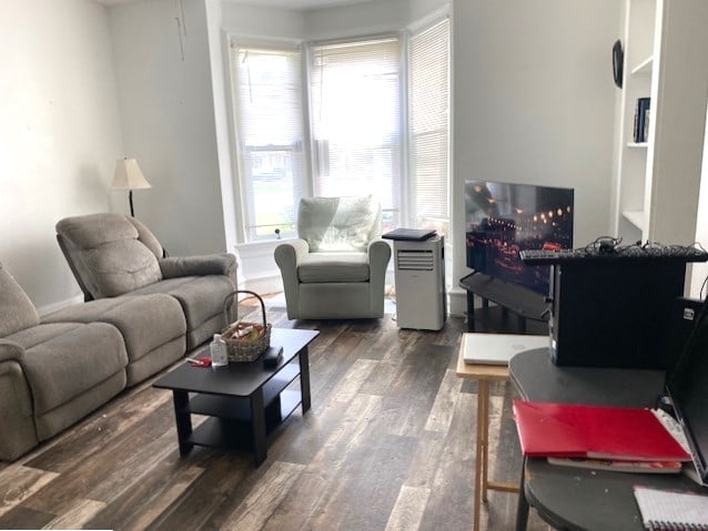 living room with dark wood-style floors
