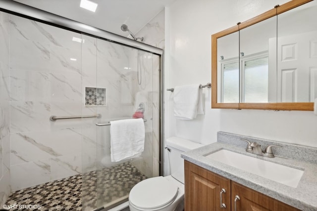 812 Sumac Dr, Streamwood, IL 60107 - bathroom with toilet, a marble finish shower, and vanity