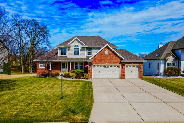 8834 Doubletree Dr N, Crown Point, IN 46307 - view of front facade featuring driveway, an attached garage, a front yard, and brick siding