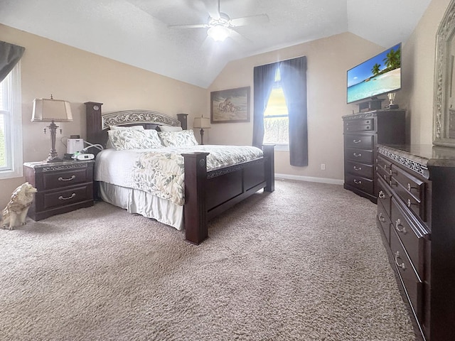 8834 Doubletree Dr N, Crown Point, IN 46307 - bedroom featuring vaulted ceiling, carpet flooring, ceiling fan, and baseboards