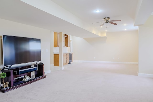8834 Doubletree Dr N, Crown Point, IN 46307 - basement with wine cooler, light colored carpet, ceiling fan, baseboards, and recessed lighting