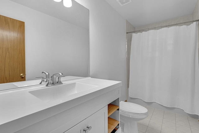 7260 W Fitch Ave, Chicago, IL 60631 - full bathroom with vanity, toilet, shower / bathtub combination with curtain, and tile patterned flooring
