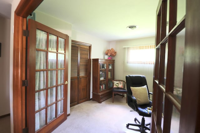 245 N Linn St, Princeton, IL 61356 - home office featuring carpet flooring and french doors