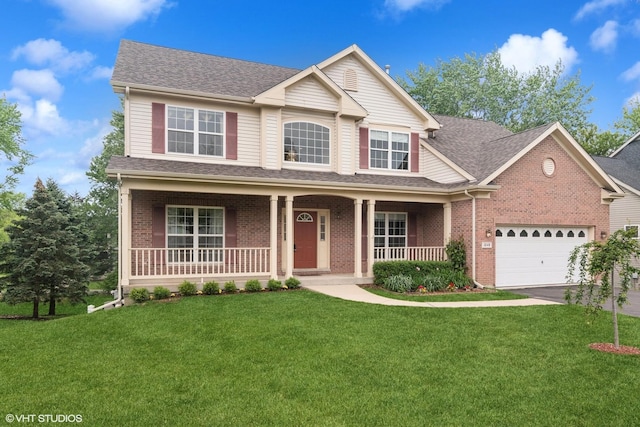 1048 N Palos Ave, Palatine, IL 60067 - view of front of home featuring covered porch, brick siding, a front yard, and an attached garage