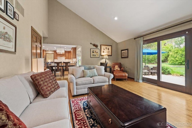 6446 Hanover Ct, Lisle, IL 60532 - living area featuring wood finished floors, high vaulted ceiling, and recessed lighting