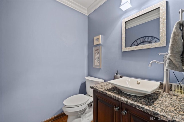 6446 Hanover Ct, Lisle, IL 60532 - half bath with ornamental molding, toilet, wood finished floors, vanity, and baseboards