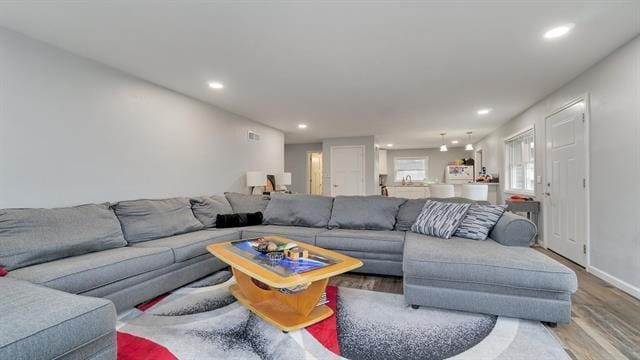 801 Adams St, Oregon, IL 61061 - living area featuring light wood finished floors, recessed lighting, and baseboards