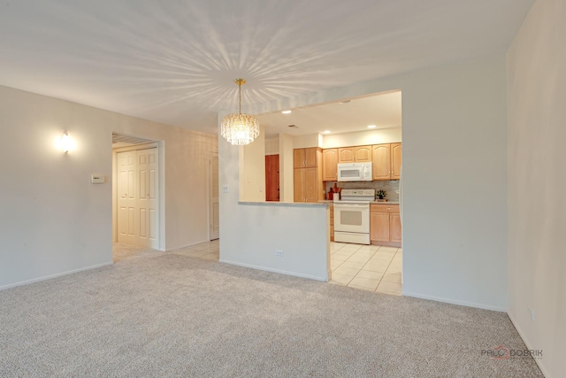 1088 Shermer Rd Unit 307, Northbrook, IL 60062 - unfurnished living room with a chandelier, light carpet, baseboards, light tile patterned flooring, and recessed lighting
