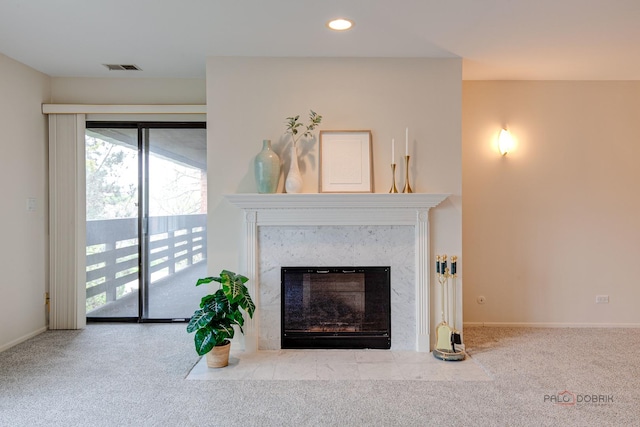 1088 Shermer Rd Unit 307, Northbrook, IL 60062 - living area with carpet flooring, a fireplace, baseboards, and recessed lighting