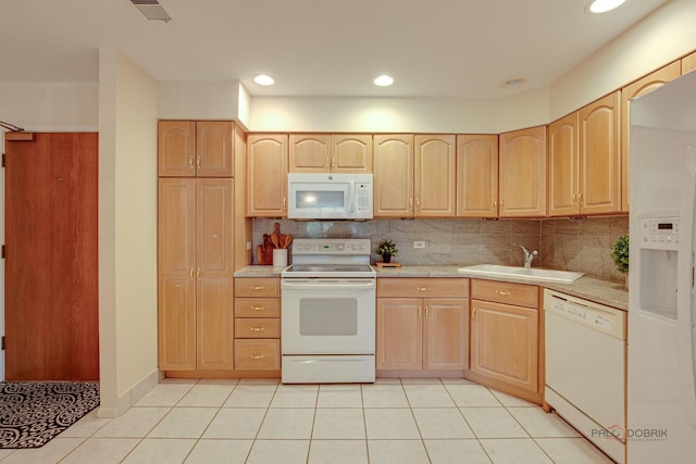 1088 Shermer Rd Unit 307, Northbrook, IL 60062 - kitchen with white appliances, a sink, light brown cabinetry, light countertops, and recessed lighting