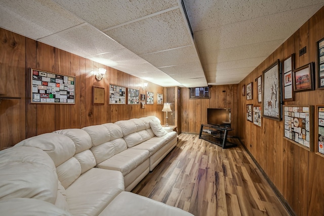 624 Joshua Ct, Naperville, IL 60540 - living area with wooden walls, wood finished floors, and a paneled ceiling