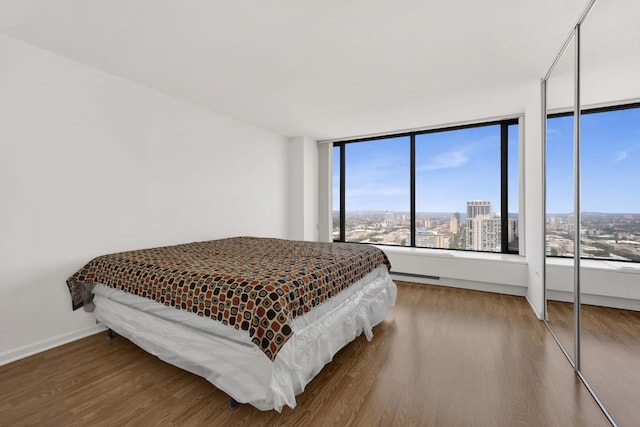5455 N Sheridan Rd Unit 3611, Chicago, IL 60640 - bedroom with wood finished floors, a city view, baseboards, and multiple windows