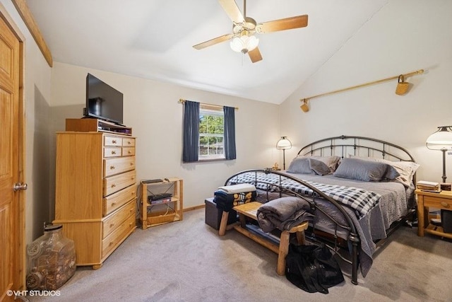 5115 Greenwood Pl, Mccullom Lake, IL 60050 - bedroom with light colored carpet, lofted ceiling, and a ceiling fan