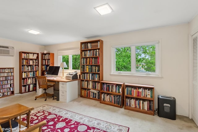 5530 Theobald Rd, Morton Grove, IL 60053 - carpeted home office featuring wall of books and a wall mounted air conditioner