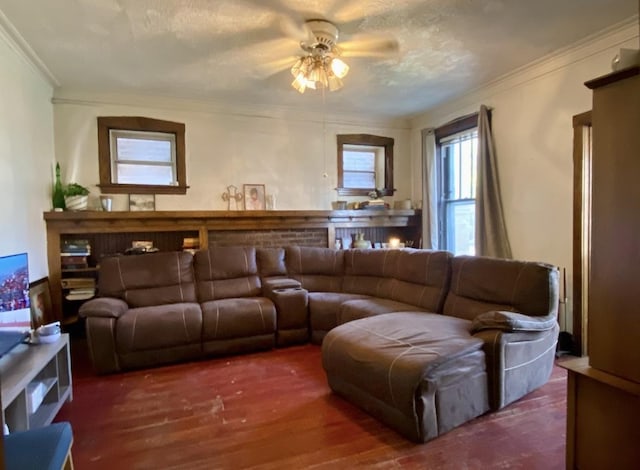 4943 W Monroe St, Chicago, IL 60644 - living area with ceiling fan, ornamental molding, and wood finished floors