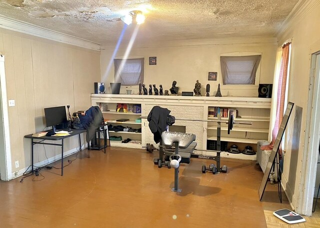 4943 W Monroe St, Chicago, IL 60644 - exercise area featuring crown molding and a textured ceiling