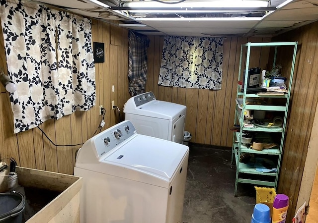 4943 W Monroe St, Chicago, IL 60644 - laundry room with independent washer and dryer and wooden walls