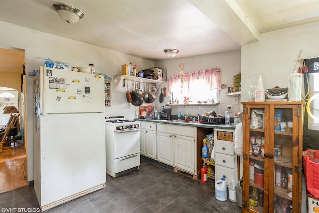 10 S Hickory Ave, Fox Lake, IL 60020 - kitchen featuring white appliances, white cabinets, a sink, and open shelves
