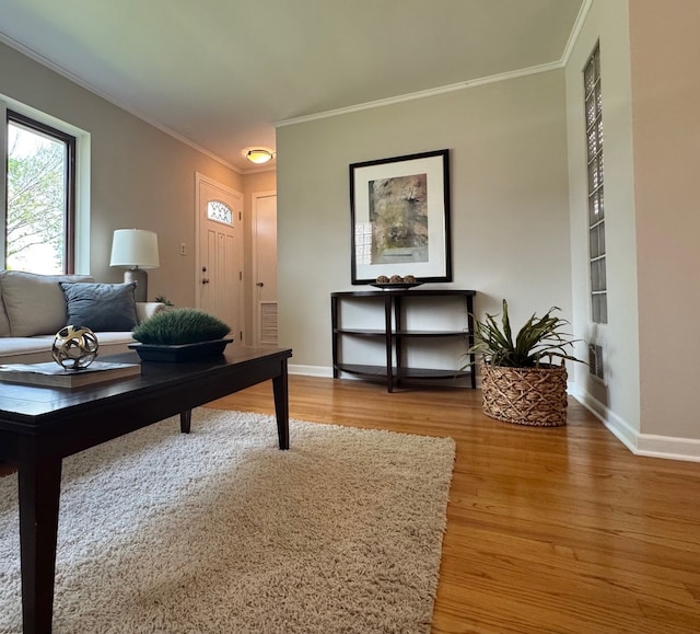 7727 W Palatine Ave, Chicago, IL 60631 - living area featuring light wood finished floors, crown molding, and baseboards