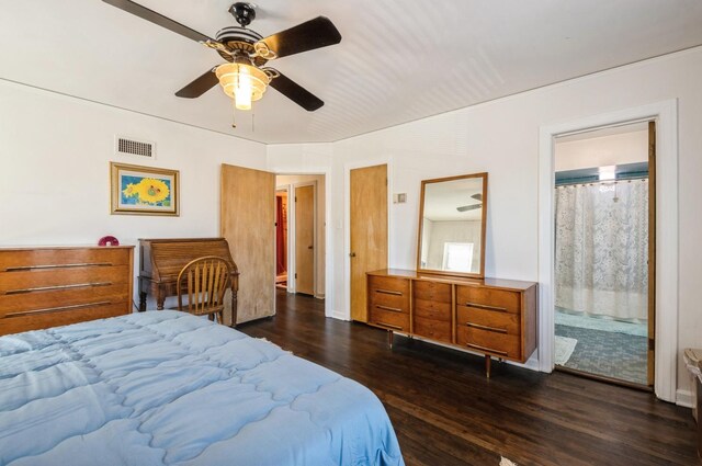 6504 N Artesian Ave, Chicago, IL 60645 - bedroom featuring dark wood-style floors, ensuite bathroom, and ceiling fan