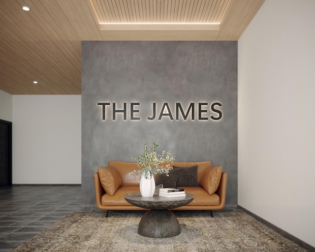 lobby featuring wooden ceiling and recessed lighting