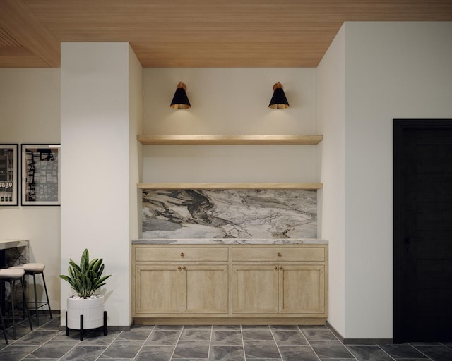 bar area with wood ceiling
