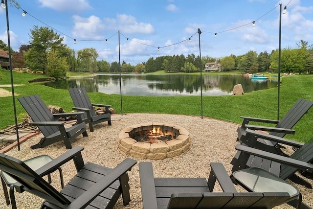22902 W Lochanora Dr, Hawthorn Woods, IL 60047 - surrounding community featuring a fire pit, a water view, and a yard