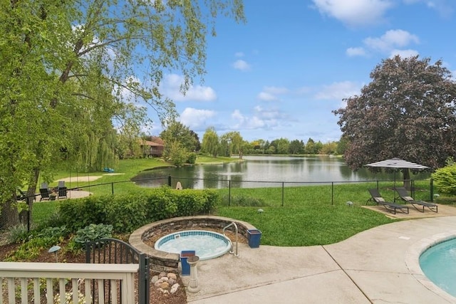 22902 W Lochanora Dr, Hawthorn Woods, IL 60047 - view of swimming pool featuring a water view, an in-ground hot tub, and a patio area