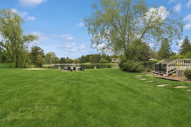 22902 W Lochanora Dr, Hawthorn Woods, IL 60047 - view of green lawn with a deck with water view