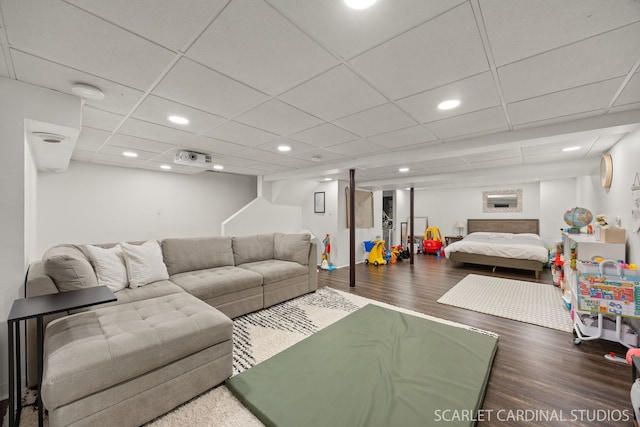 647 Glacier Trl, Roselle, IL 60172 - living room featuring wood finished floors, a paneled ceiling, and recessed lighting