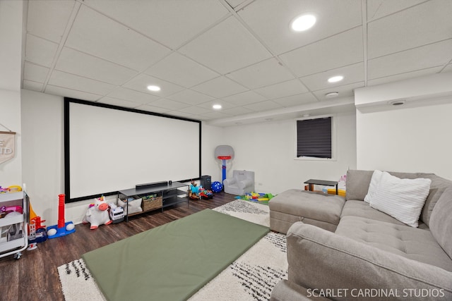 647 Glacier Trl, Roselle, IL 60172 - home theater room with wood finished floors, a drop ceiling, and recessed lighting