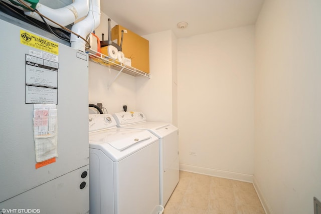 2700 Summit Dr Unit 307, Glenview, IL 60025 - laundry room with water heater, separate washer and dryer, light tile patterned flooring, and baseboards